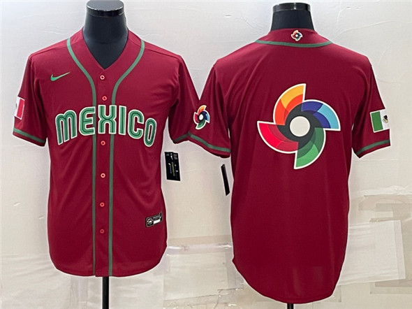 Men's Mexico Baseball 2023 Red World Baseball Big Logo With Patch Classic Stitched Jersey - Click Image to Close